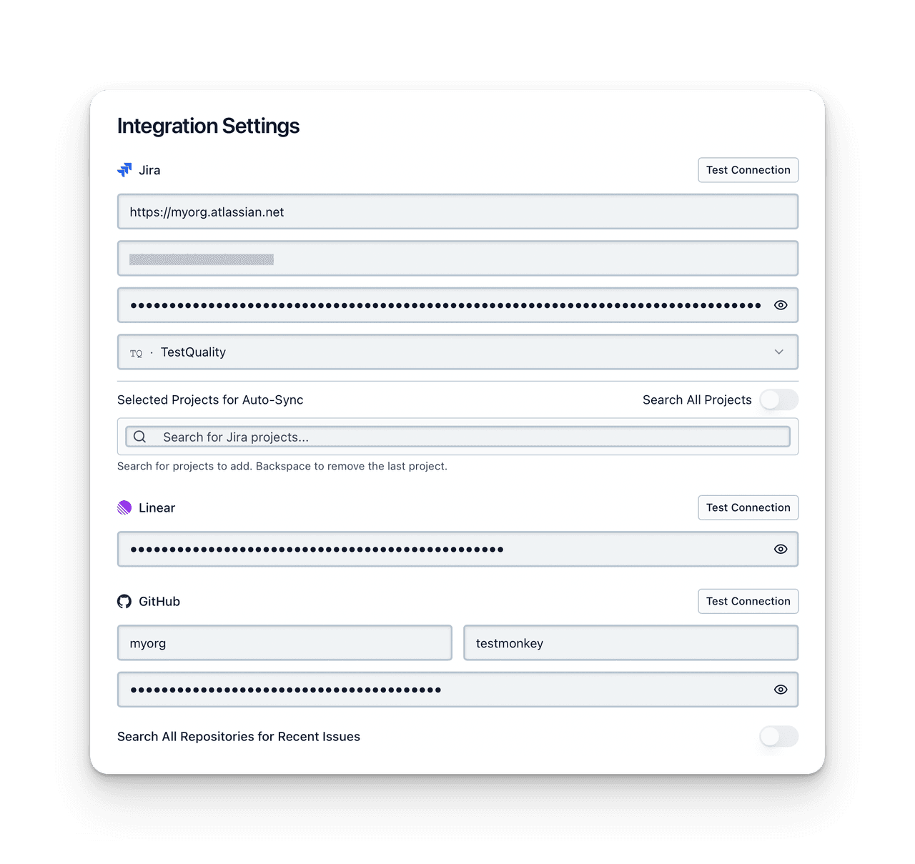 TestStory AI integrations with GitHub, Jira, Linear, and ClickUp for automated test generation